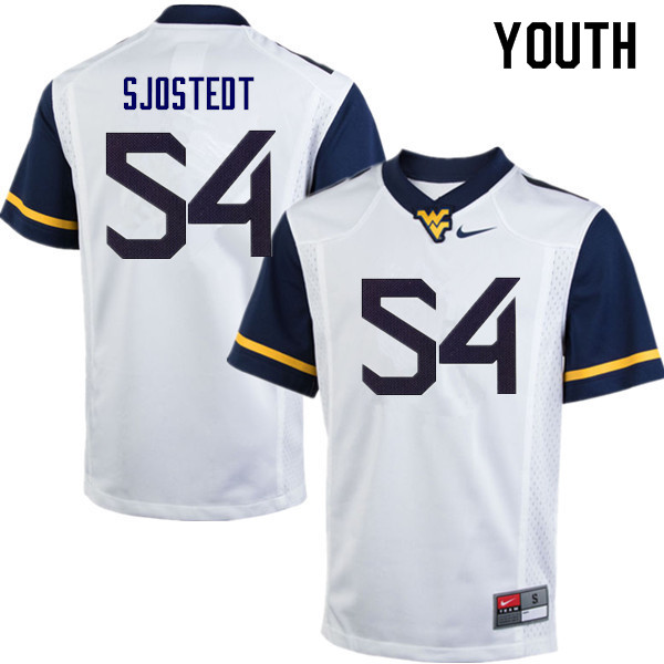 Youth #54 Eric Sjostedt West Virginia Mountaineers College Football Jerseys Sale-White - Click Image to Close